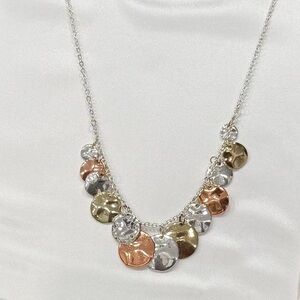 Gold, silver & copper Elegant Multi-Tone Disc Necklace